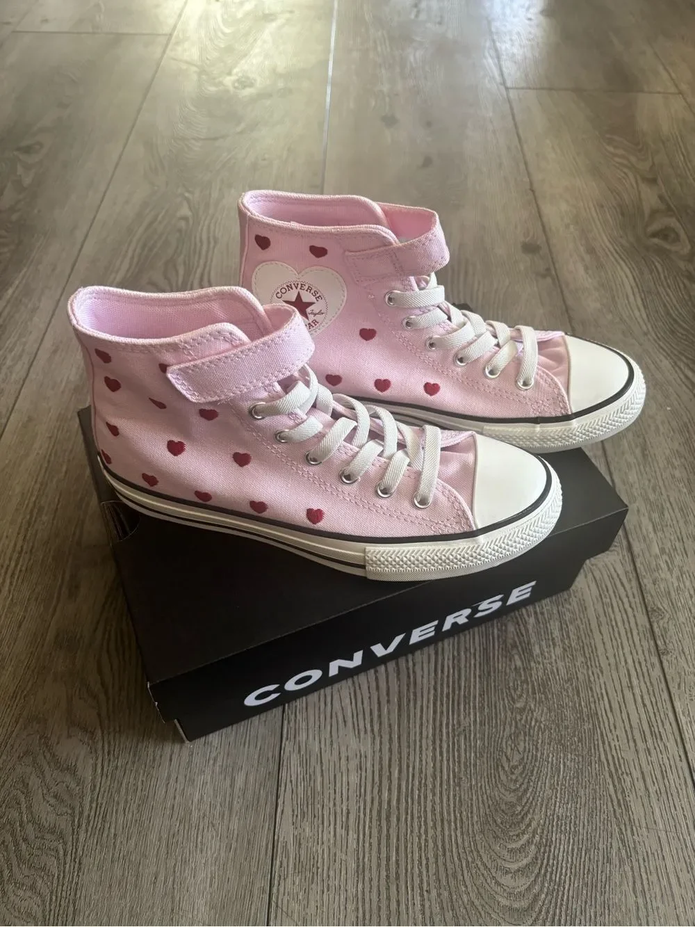 Converse Kids Pink High-Top Sneakers with Red Heart Accents